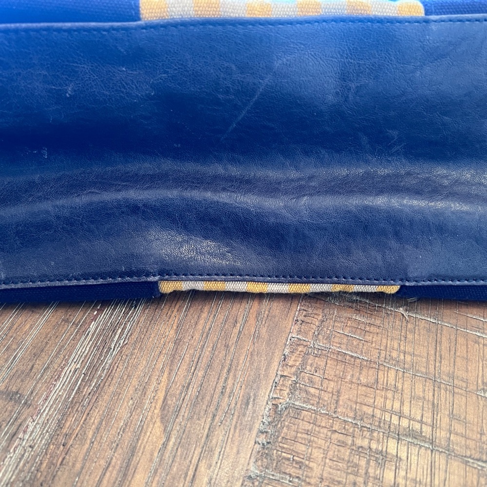 Tory Burch Blue and Yellow Canvas Tote - Picture 4 of 9